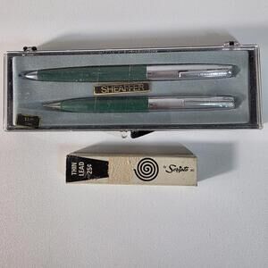 Vintage MCM Sheaffer Pen & Pencil Set-Green & Chrome w/Extra Lead